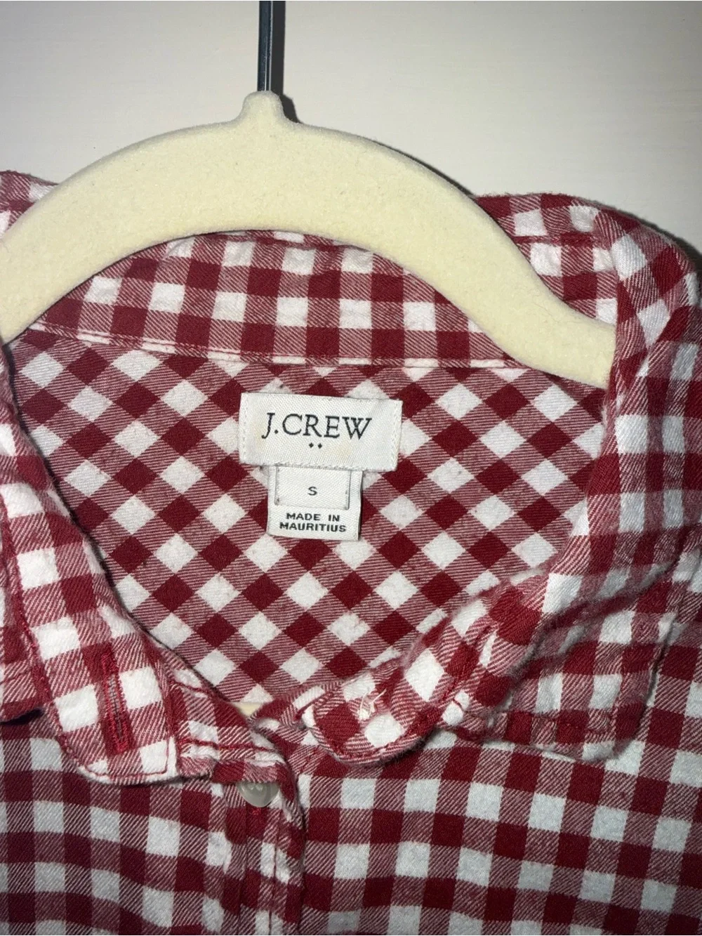 J. Crew Men's Burgundy and White Gingham Button-Down Shirt